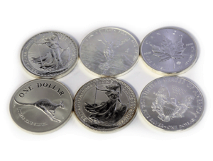 Silver bullion coins including one ounce coins, fractional larger and smaller sized coins perfect for investment.  We sell all leading brands and all of our silver coins are in stock.