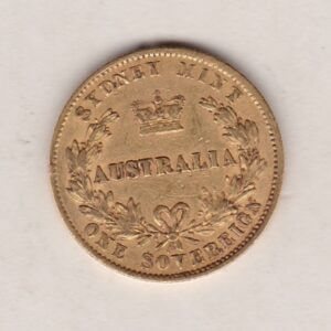 1870 Australia Gold Sovereign featuring the Queen Victoria on the Obverse. The words Australia, Sydney and one Sovereign are on the Reverse.