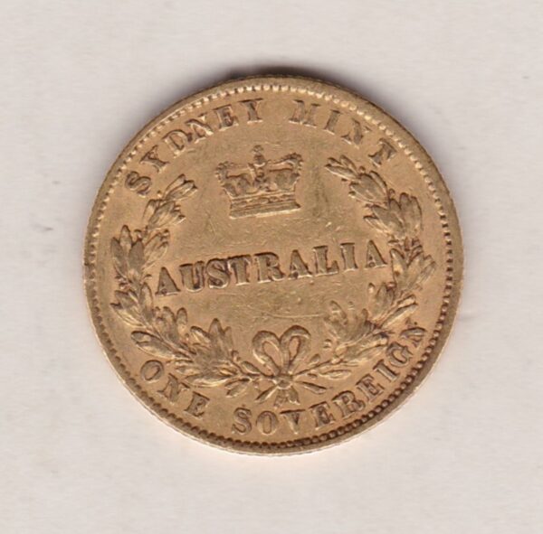 1870 Australia Gold Sovereign featuring the Queen Victoria on the Obverse. The words Australia, Sydney and one Sovereign are on the Reverse.