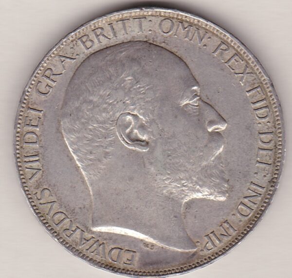 1902 Silver Crown Coin featuring King Edward VII on the Obverse and St George and the dragon reverse. The coin is in near extremely fine condition.