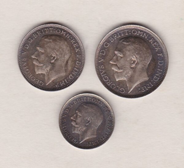 1918 Silver Maundy Three Coin Part Set featuring King George V on the Obverse. There are three coins in this set, the set is missing the penny.