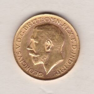 1920 P Gold Sovereign Coin. The coin features King George V on the Obverse. St George and the dragon on the reverse. The P - Perth, Australia mintmark.