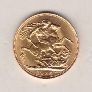 1925 Gold Sovereign Coin. The coin features King George V on the Obverse. St George and the dragon on the reverse. London Mint.