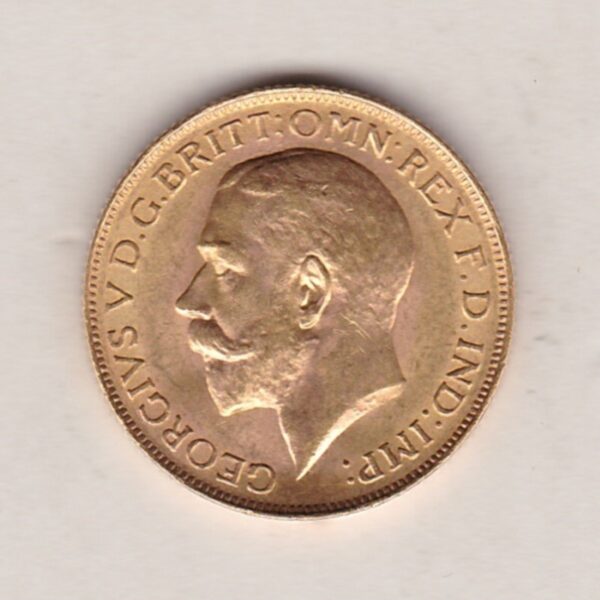 1925 SA Gold Sovereign Coin. The coin features King George V on the Obverse. St George and the dragon on the reverse. The SA Pretoria South Africa mintmark.