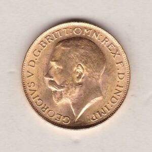 1927 SA Gold Sovereign Coin. The coin features King George V on the Obverse. St George and the dragon on the reverse. The SA Pretoria South Africa mintmark.