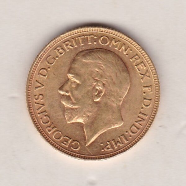 1930 SA Gold Sovereign Coin. The coin features King George V on the Obverse. St George and the dragon on the reverse. The SA Pretoria South Africa mintmark.