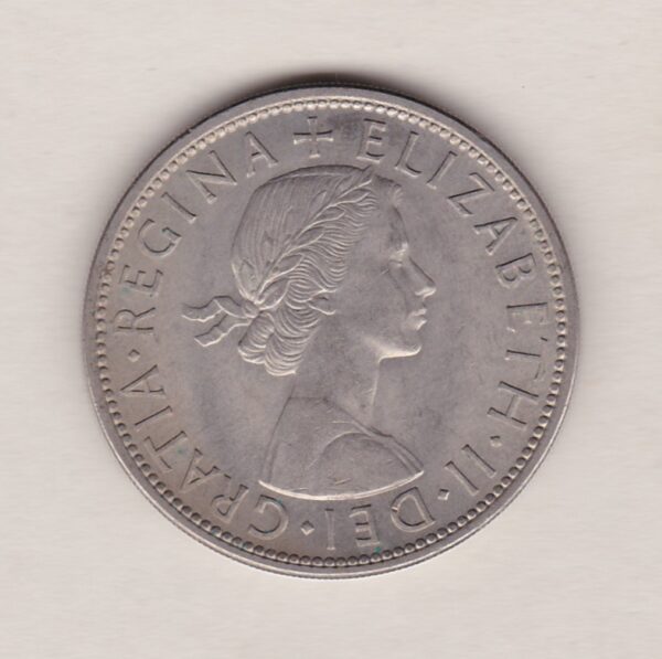 1954 Cupro Nickel Halfcrown featuring the laureate bust of Queen Elizabeth II on the Obverse. A crowned shield, denomination and date below on the Reverse.