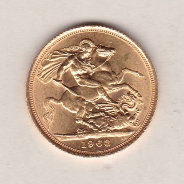 1963 Gold Sovereign Coin featuring the first portrait of Queen Elizabeth II on the Obverse. St George and the Dragon on the Reverse.