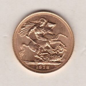 1978 Gold Sovereign Coin. This coin features the second portrait of Queen Elizabeth II on the obverse. St George and dragon on the reverse.