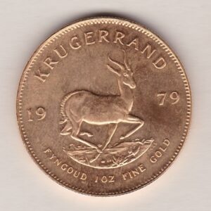 1979 South Africa Gold One Ounce Krugerrand. Investment one ounce gold coin featuring Paul Kruger on the Obverse. The springbok on the Reverse.