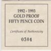 1992 - 1993 Gold Proof Fifty Pence. This coin was struck to celebrate the UK's Presidency of the EU in 1993. The coin comes boxed with certificate.