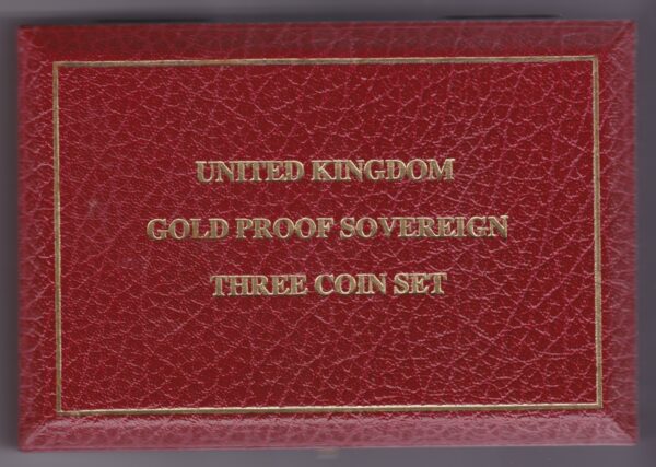 1994 Gold Proof Three Coin Set. This three coin gold sovereign set comes boxed with certificate as issued by the Royal Mint.