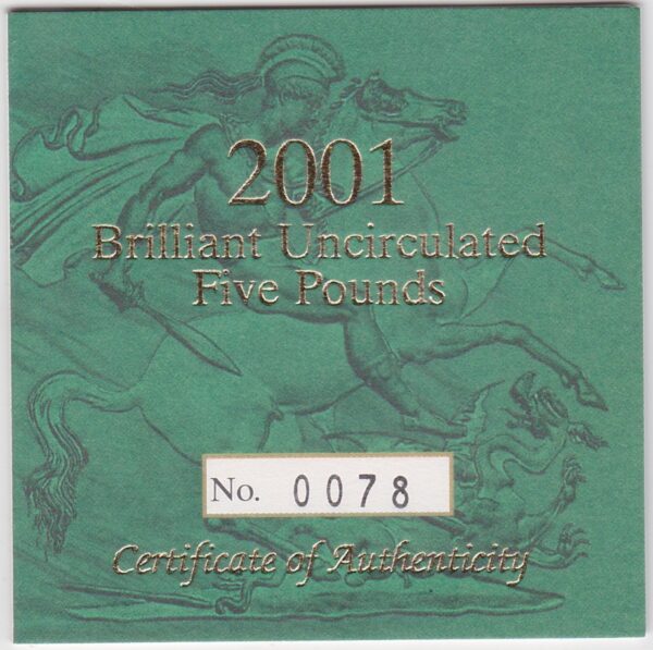 2001 Gold Five Pounds Coin Brilliant Uncirculated - Image 3