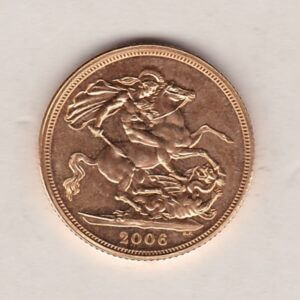 2006 Gold Sovereign Coin. This coin features the fourth portrait of Queen Elizabeth II on the obverse. St George and dragon on the reverse.