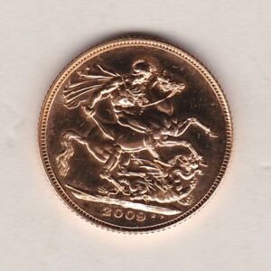 2009 Gold Sovereign Coin. This coin features the fourth portrait of Queen Elizabeth II on the obverse. St George and dragon on the reverse.