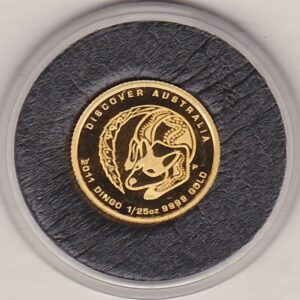 2011 Australia Gold Proof Twenty Fifth Ounce Dingo Coin. This coin comes in a the plastic coin capsule. All of our Gold coins are in stock.