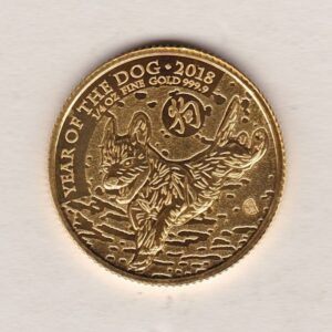 2018 Gold Quarter Ounce Coin. This coin features Queen Elizabeth II on the obverse. The Lunar series to celebrate the Year Of The Dog on the reverse.