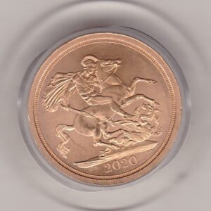 2020 Gold Sovereign Coin - VE Day. This coin features the fourth portrait of Queen Elizabeth II on the obverse. St George and dragon on the reverse.