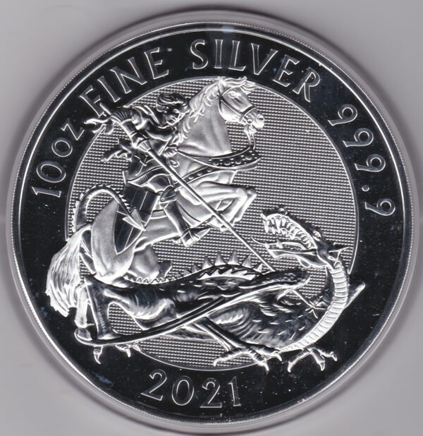 2021 Ten Ounce Silver Coin Royal Mint Valiant. This coin contains ten ounces of 999.9 fine silver. All of our silver coins are in stock.