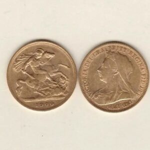 Victoria Old Head Half Sovereign coin. This is a bullion best price coin featuring an old head portrait of Queen Victoria and the George and Dragon reverse.