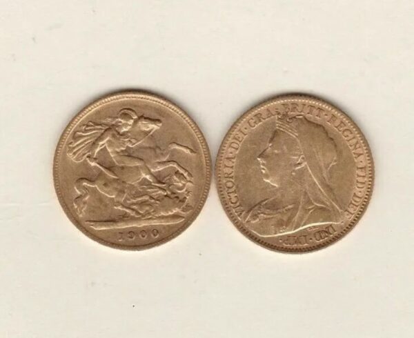 Victoria Old Head Half Sovereign coin. This is a bullion best price coin featuring an old head portrait of Queen Victoria and the George and Dragon reverse.