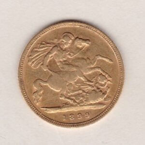 Victoria Old Head Half Sovereign coin. This is a bullion best price coin featuring an old head portrait of Queen Victoria and the George and Dragon reverse.