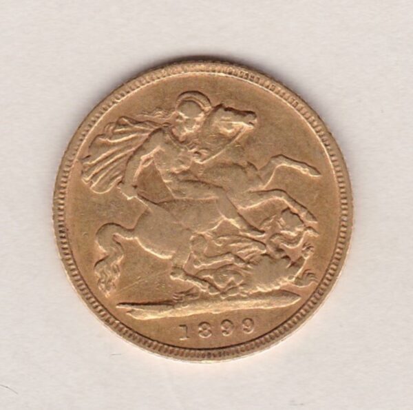 Victoria Old Head Half Sovereign coin. This is a bullion best price coin featuring an old head portrait of Queen Victoria and the George and Dragon reverse.