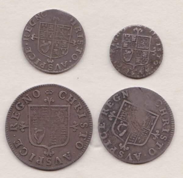 Undated Charles II Silver Maundy Set of four coins featuring the portrait of Charles II on the Obverse. The Reverse has a quartered shield of arms.