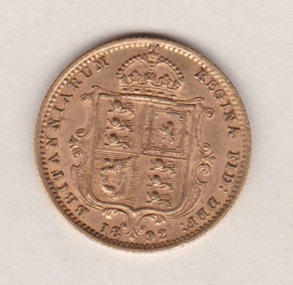 Victoria Young Head Half Sovereign coin. This is a bullion best price coin featuring a young head portrait of Queen Victoria and a shield reverse.