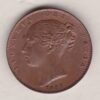 1839 copper farthing coin featuring the young head Queen Victoria on the Obverse. Britannia seated facing right on the Reverse.