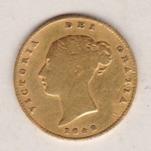 1842 Gold Half Sovereign Coin featuring Queen Victoria Young Head on the Obverse and the shield design on the Reverse in a used fair to fine condition.