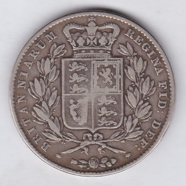 1844 Star Silver Crown Coin featuring Queen Victoria Young head on the Obverse and the Shield design on the reverse. In fair to fine condition.