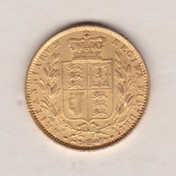 1851 Gold Sovereign Coin. The coin features a young head queen Victoria on the Obverse and the collectable shield design on the Reverse.