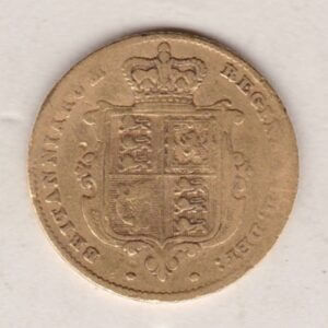 1853 Gold Half Sovereign Coin featuring Queen Victoria Young Head on the Obverse and the shield design on the Reverse in used fair condition.