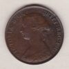 1869 bronze halfpenny coin featuring young head Queen Victoria on the Obverse. Britannia seated facing right holding a trident on the Reverse. 