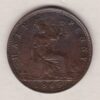 1869 bronze halfpenny coin featuring young head Queen Victoria on the Obverse. Britannia seated facing right holding a trident on the Reverse. 