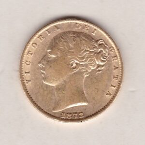 1872 Gold Sovereign Coin. Die number 69. The coin features a young head queen Victoria on the Obverse and the collectable shield design on the Reverse.