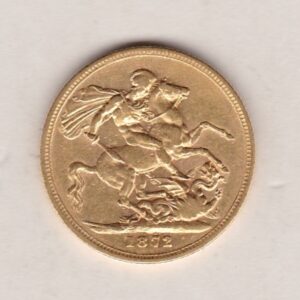 1872 S Gold Sovereign Coin featuring Queen Victoria Young Head on the Obverse and St George & the Dragon on the Reverse. Sydney Mint.