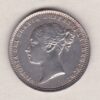 1872 silver sixpence coin featuring young head Queen Victoria on the Obverse. The crowned denomination within a wreath and date below on the Reverse.