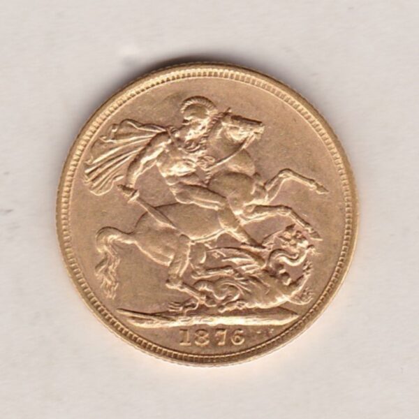 1876 S Gold Sovereign Coin featuring Queen Victoria Young Head on the Obverse and St George & the Dragon on the Reverse. Sydney Mint.