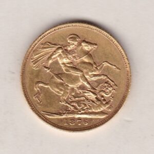 1876 Gold Sovereign Coin featuring Queen Victoria Young Head on the Obverse and St George & the Dragon on the Reverse. London Mint.