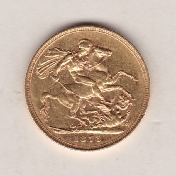 1878 Gold Sovereign Coin featuring Queen Victoria Young Head on the Obverse and St George & the Dragon on the Reverse. London Mint.