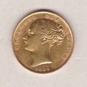 1880 S Gold Sovereign Coin features a young head queen Victoria on the Obverse and the collectable shield design on the Reverse.