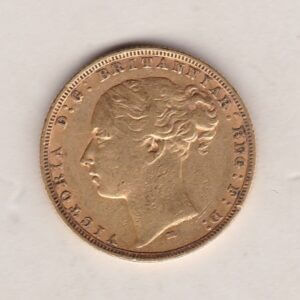 1881 M Gold Sovereign Coin featuring Queen Victoria Young Head on the Obverse and St George & the Dragon on the Reverse. Melbourne Mint.