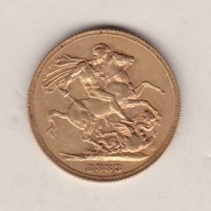 1883 S Gold Sovereign Coin featuring Queen Victoria Young Head on the Obverse and St George & the Dragon on the Reverse. Sydney Mint.