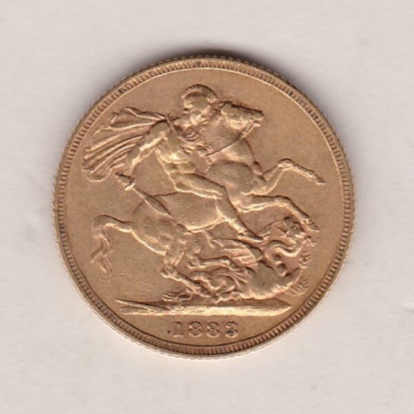 1883 S Gold Sovereign Coin featuring Queen Victoria Young Head on the Obverse and St George & the Dragon on the Reverse. Sydney Mint.