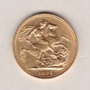 1885 S Gold Sovereign Coin featuring Queen Victoria Young Head on the Obverse and St George & the Dragon on the Reverse. Sydney Mint.