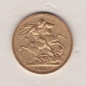 1887 M Gold Sovereign Coin featuring Queen Victoria Jubilee Head on the Obverse and St George & the Dragon on the Reverse. Melbourne Mint.