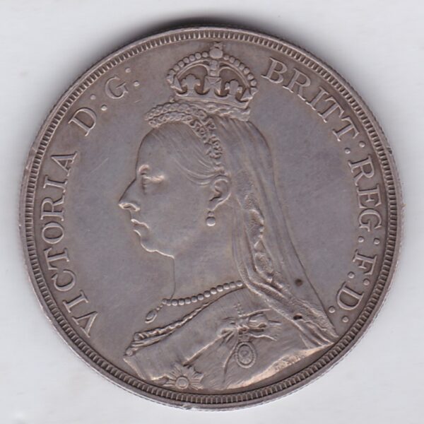 1887 Silver Crown Coin featuring Queen Victoria Jubilee head on the Obverse and the St George & dragon design on the reverse.