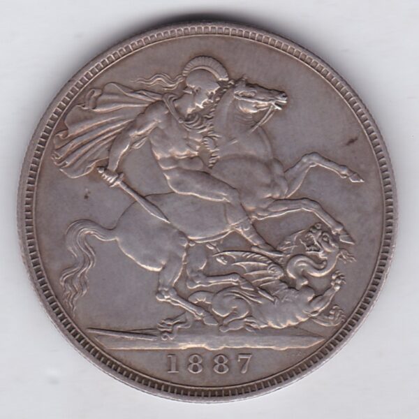 1887 Silver Crown Coin featuring Queen Victoria Jubilee head on the Obverse and the St George & dragon design on the reverse.